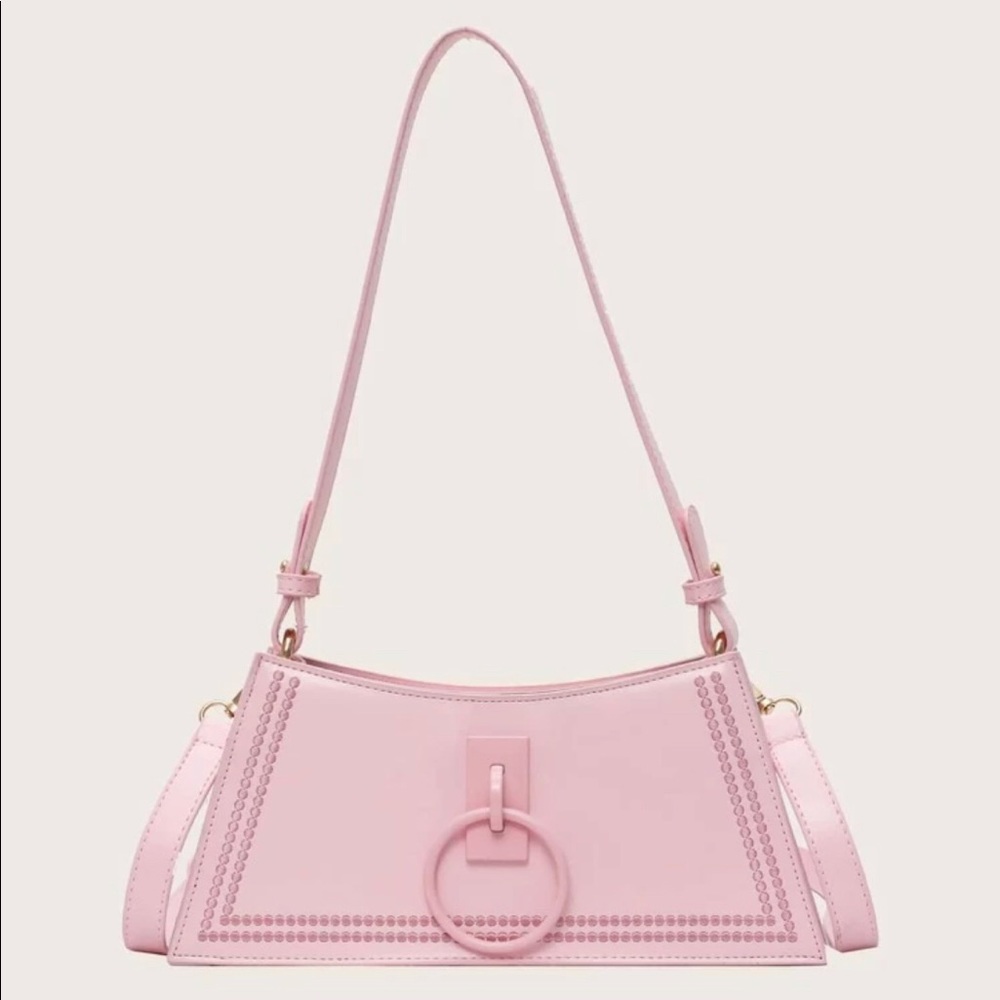 Cute Pink Stitch Trim Medium Shoulder BagCrossbody